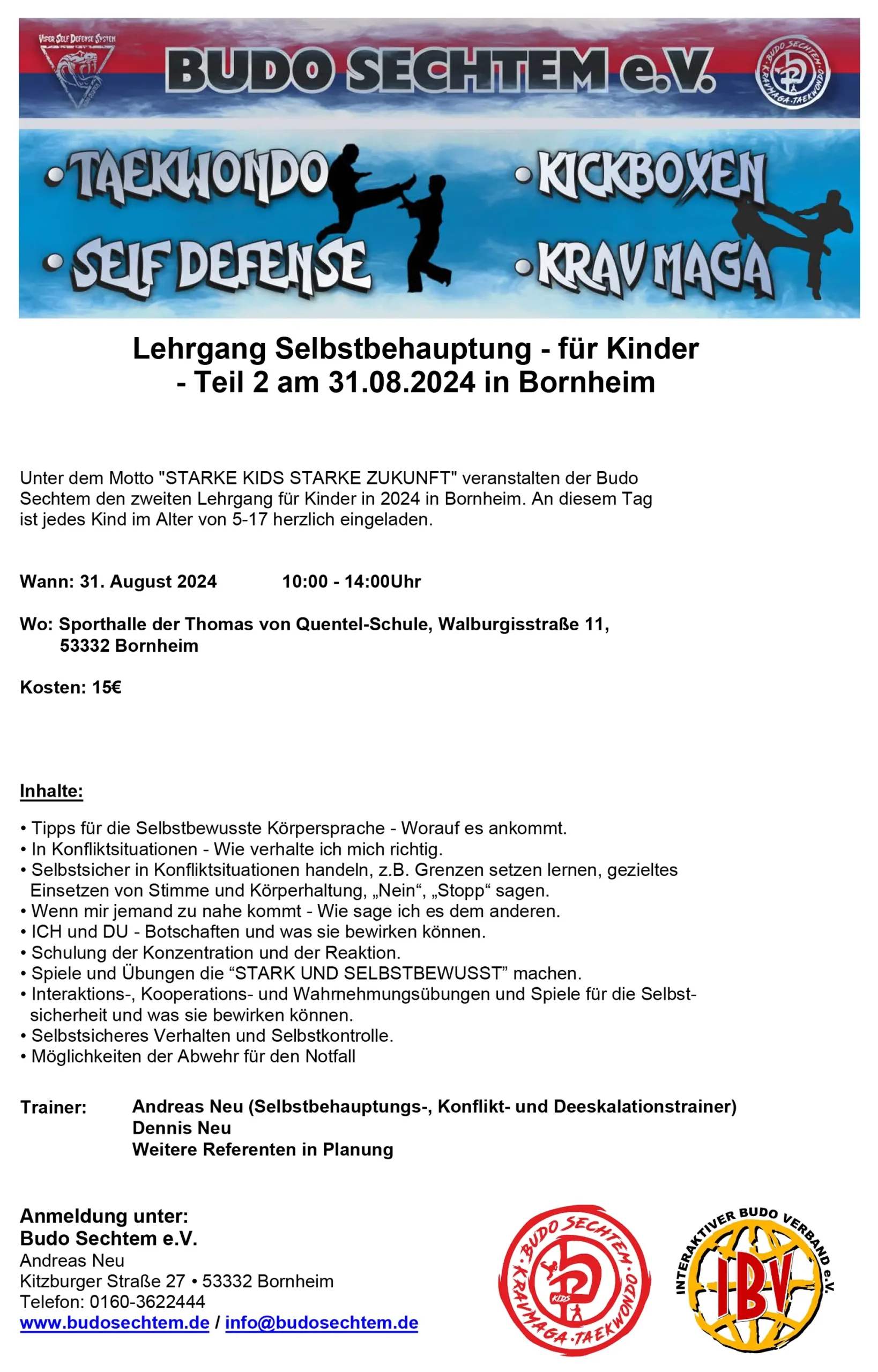 Selbstbehauptungstraining fuer Kinder - Teil 2 - 31. August 2024 - Budo Sechtem - Bornheim